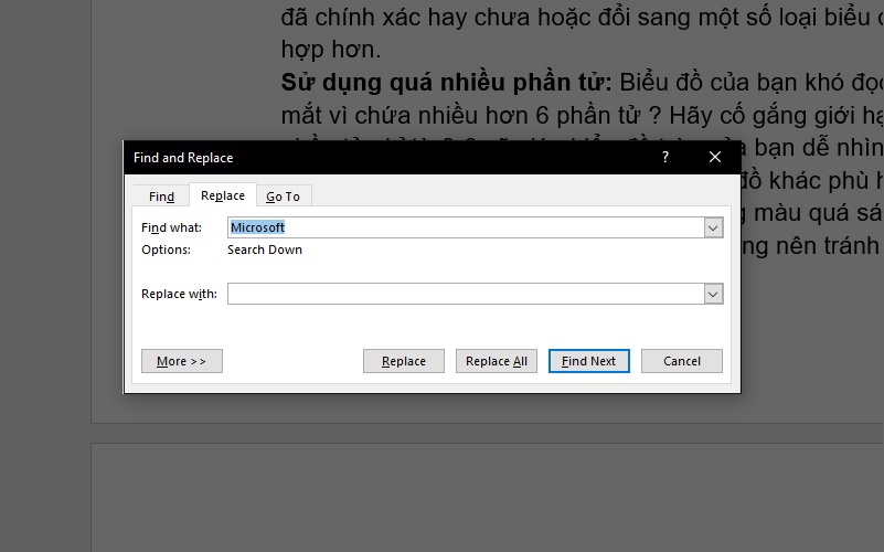 tìm kiếm và thay thế trong Word