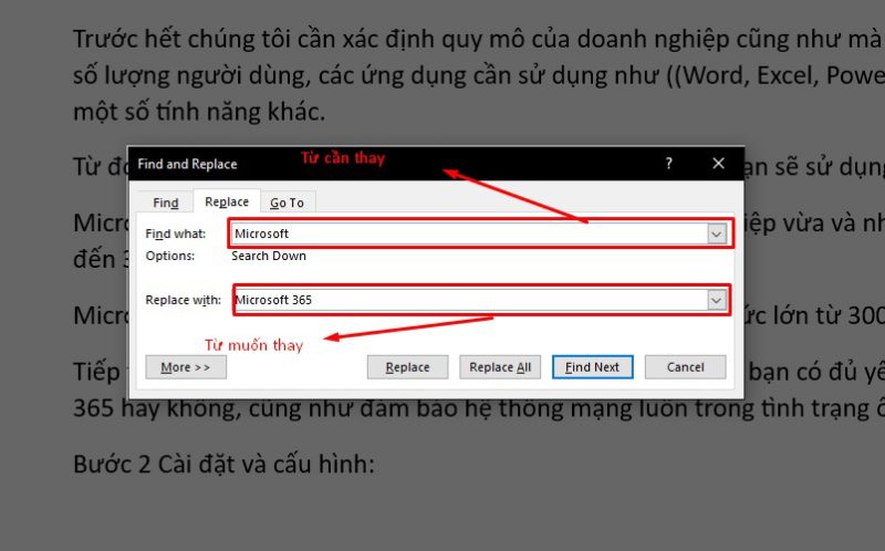 tìm kiếm và thay thế trong Word