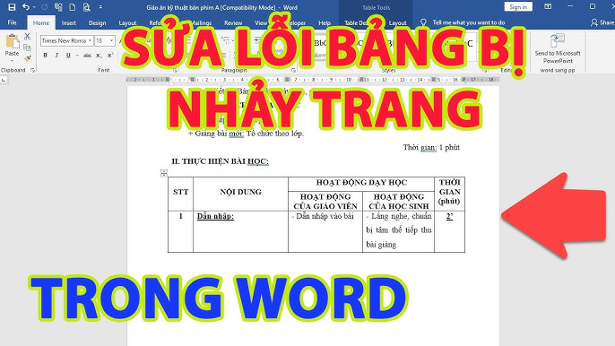 Lỗi bảng trong Word bị nhảy trang