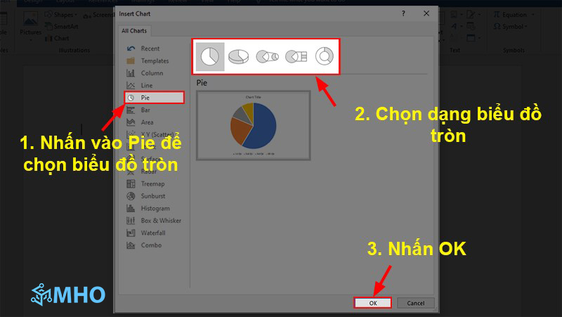 cách vẽ biểu đồ tròn trong word