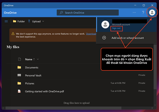 cách đăng xuất onedrive trên máy tính