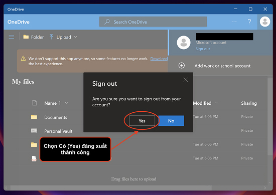 cách đăng xuất onedrive trên máy tính