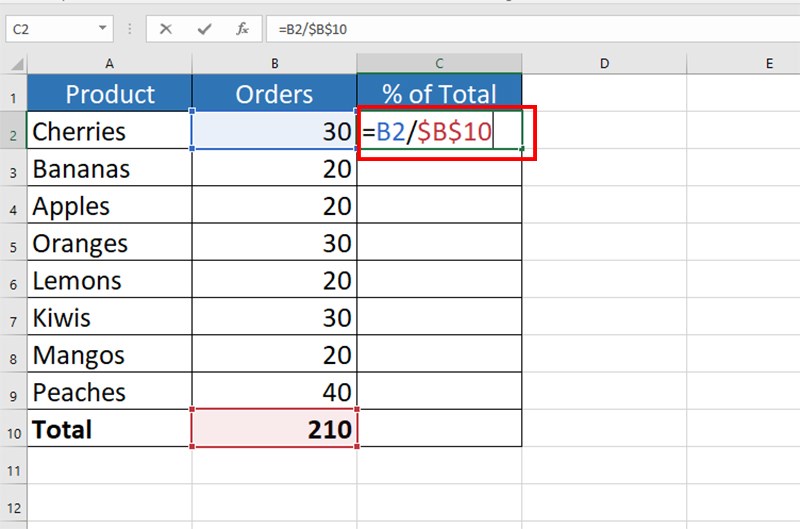 tính phần trăm trong excel