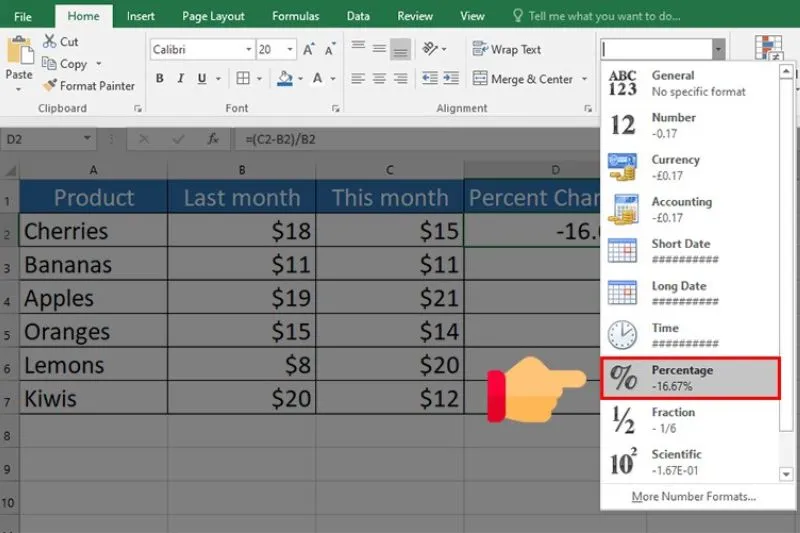 tính phần trăm trong excel