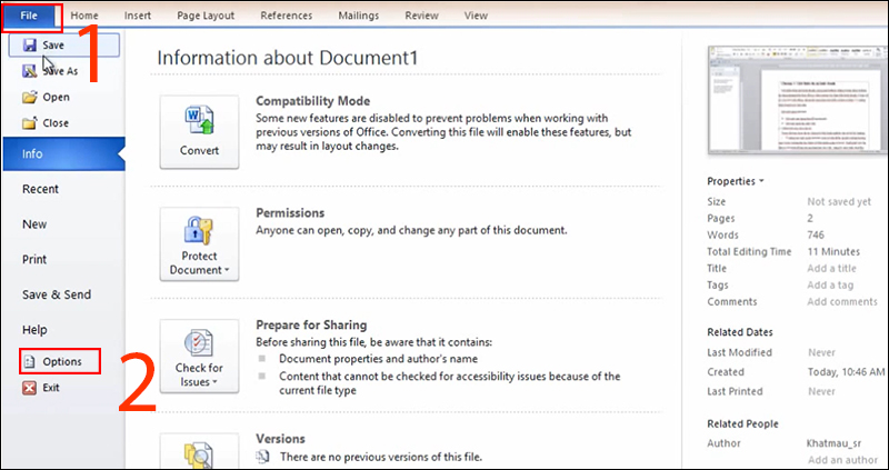 Hướng dẫn cho các phiên bản Word khác nhau