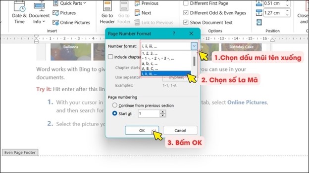 Điều chỉnh định dạng số trang