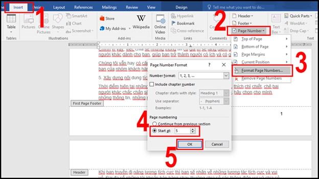 Bắt Đầu Đánh Số Từ Một Trang Cụ Thể