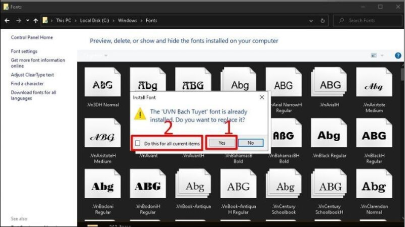 Sửa lỗi font chữ bằng cách tải full font tiếng Việt