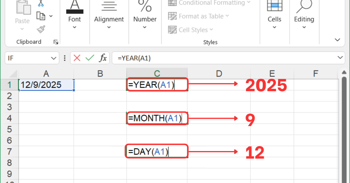 Hàm YEAR / MONTH / DAY