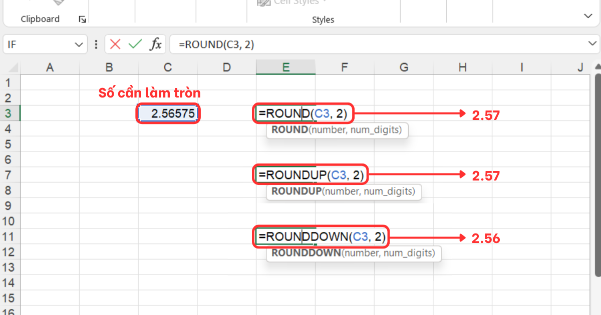 Hàm ROUND / ROUNDUP / ROUNDDOWN