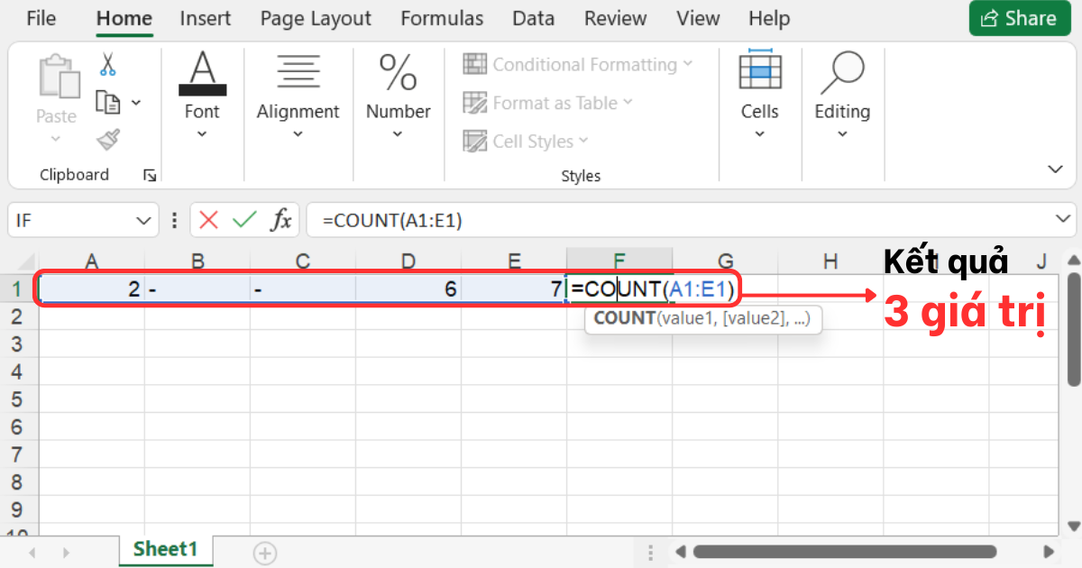 Hàm COUNT / COUNTIF (Đếm và đếm có điều kiện)