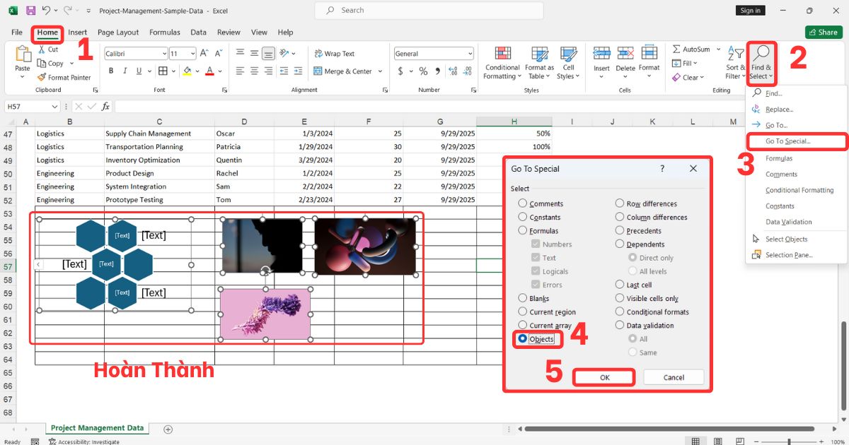 cách kiểm tra tại sao file Excel bị nặng Kiểm tra số lượng biểu đồ và object
