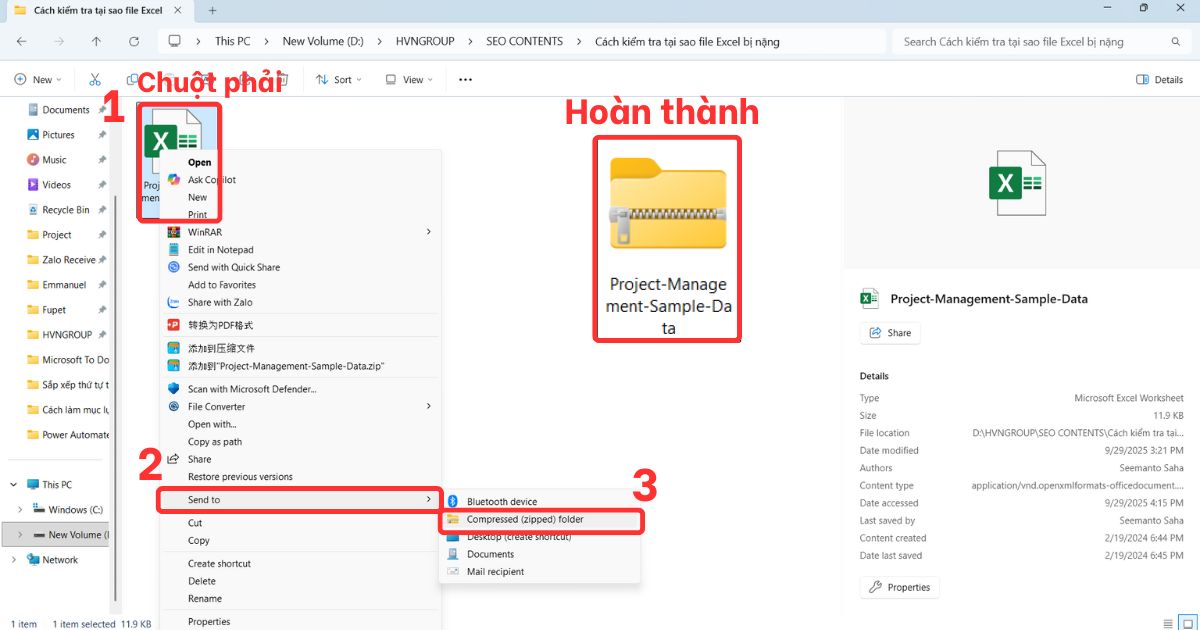cách kiểm tra tại sao file Excel bị nặng Nén file khi chia sẻ