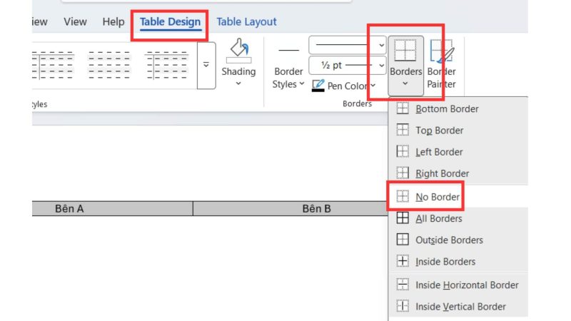 Cố định vị trí chữ ký bằng tính năng Table