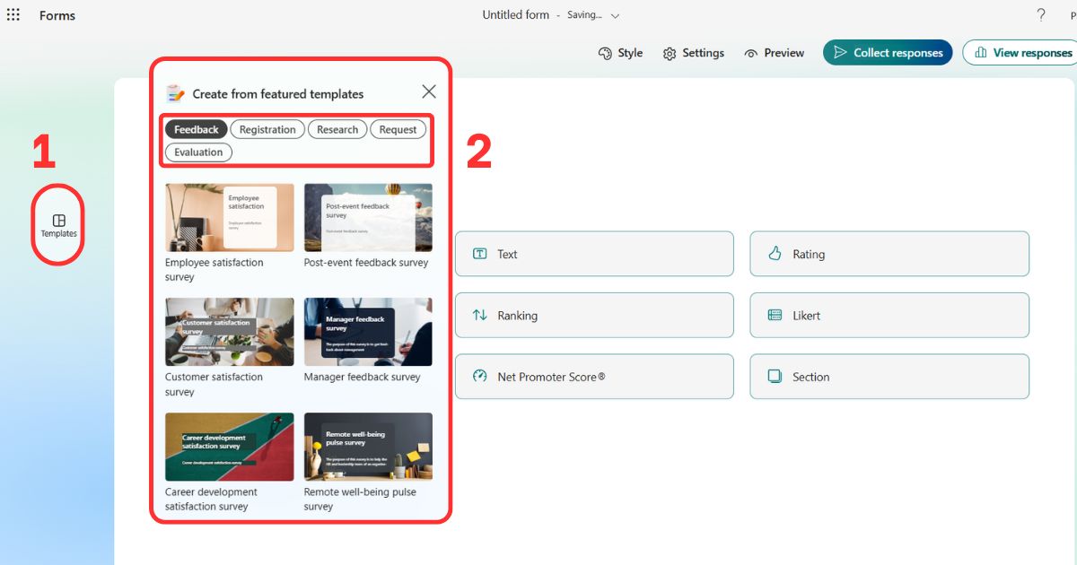 Hướng dẫn sử dụng Microsoft Forms Sử dụng Template