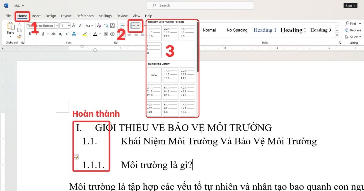 Đánh số cho tiêu đề