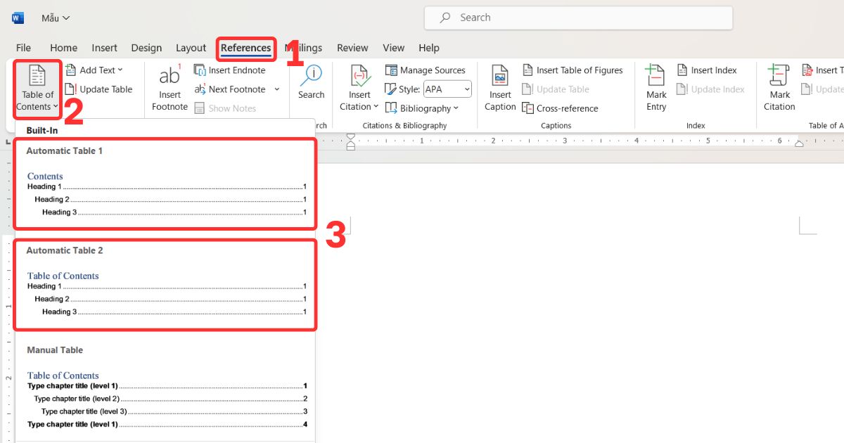 Cách làm mục lục tự động trong Word
