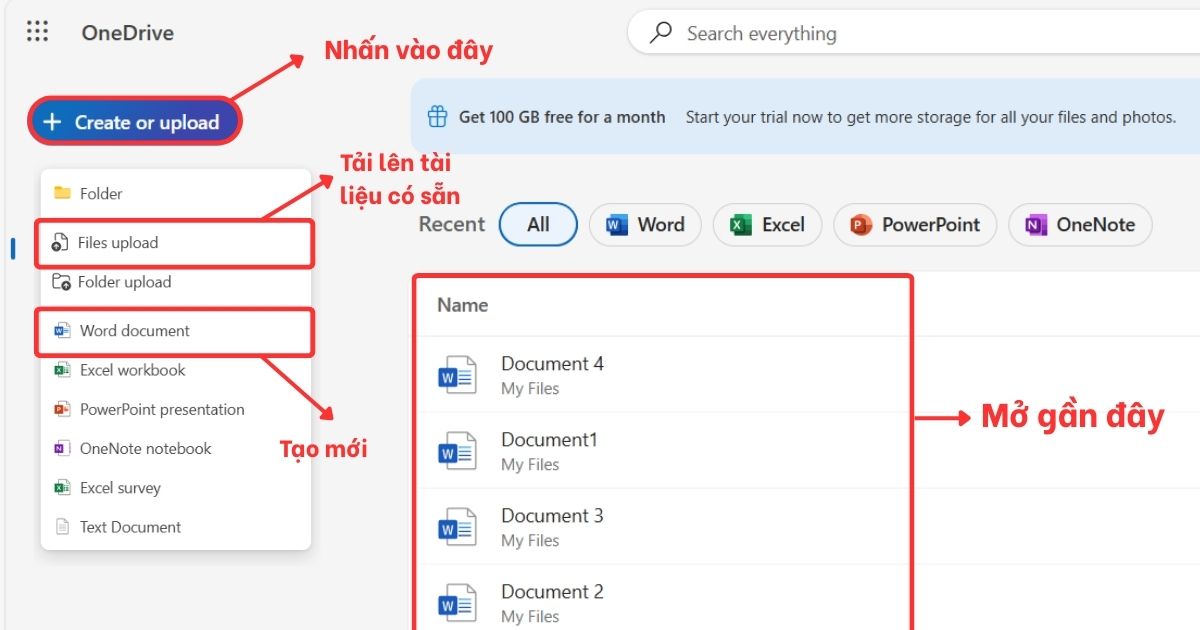 Cách tạo và mở file word online trên OneDrive