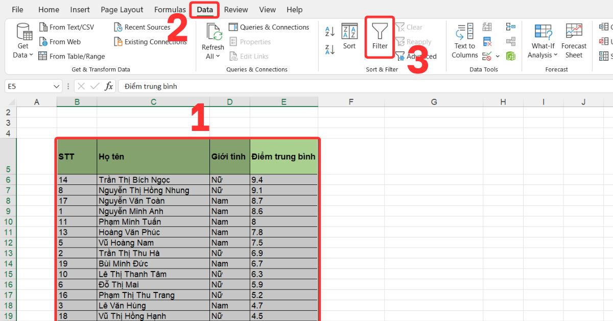 Sắp xếp thứ tự trong Excel bằng tính năng Filter