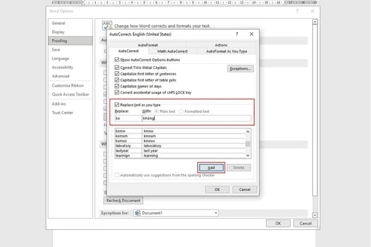 sua loi chinh ta trong word5 Cách sửa lỗi chính tả trong Word bằng AutoCorrect