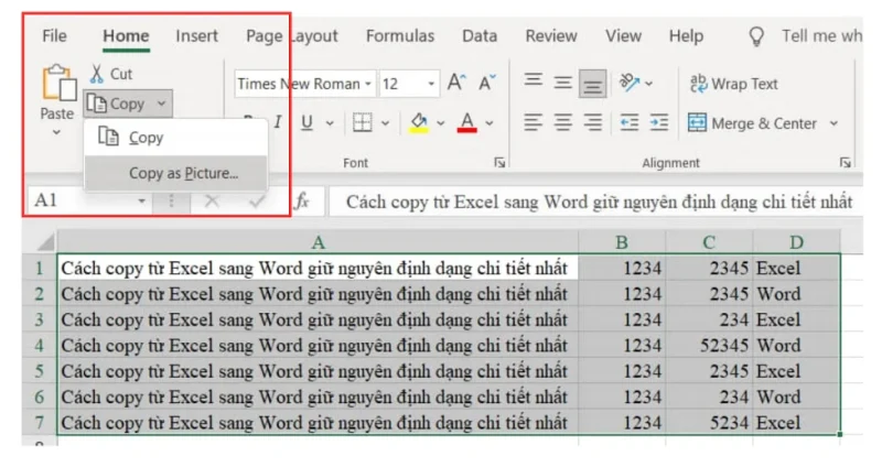 copy bang word Copy bảng Excel sang Word dưới dạng hình ảnh