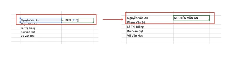dung ham upper Dùng hàm UPPER - chuyển toàn bộ thành chữ in hoa
