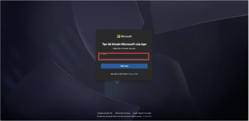 nhap email va lam theo huong dan Cách tạo tài khoản Microsoft mới (chuẩn 2025)