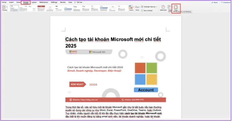 tao khung bia trong word bang page borders Cách tạo khung bìa trong Word 365 bằng Page Borders