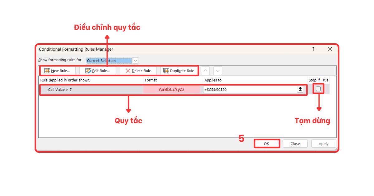 Tô màu có điều kiện trong Excel Quản lý và chỉnh sửa điều kiện