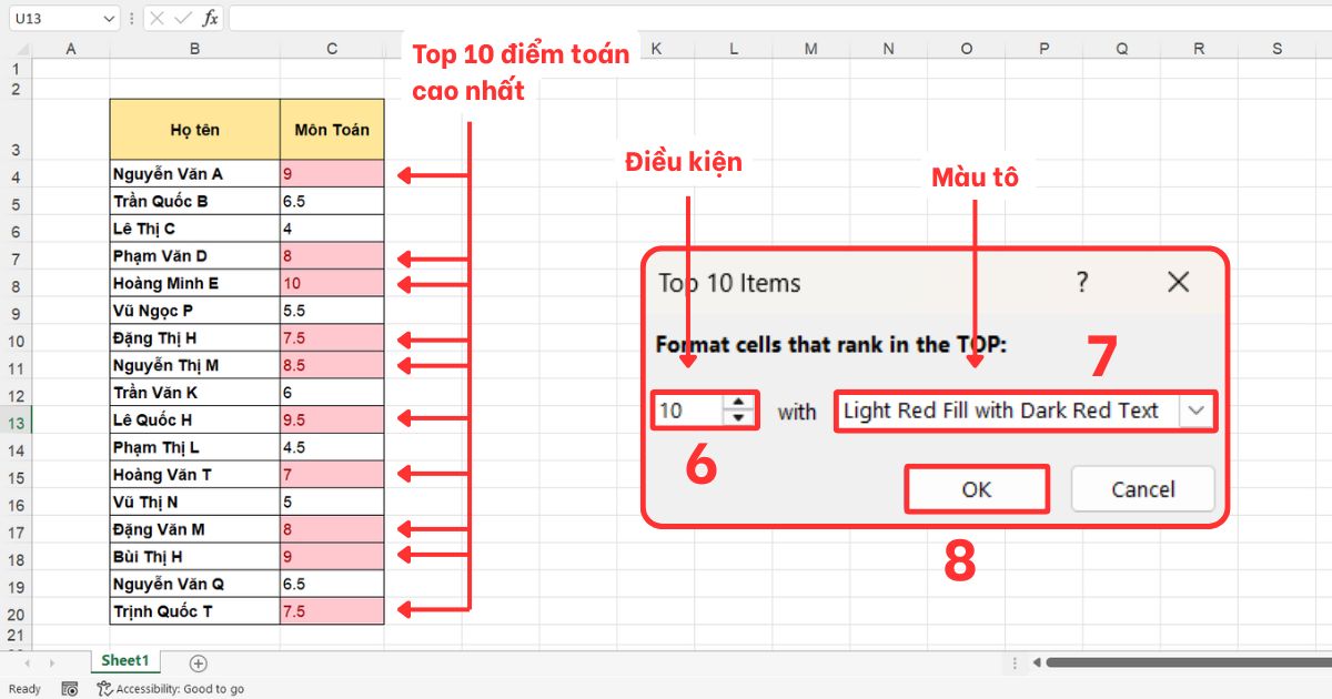 Tô màu có điều kiện trong Excel Highlight Cells Rules