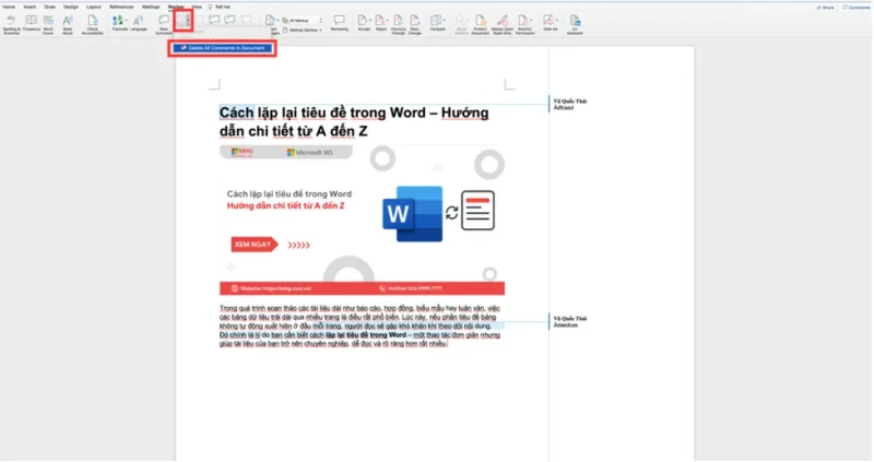 xoa comment 2 15 Xóa toàn bộ comment trước khi in