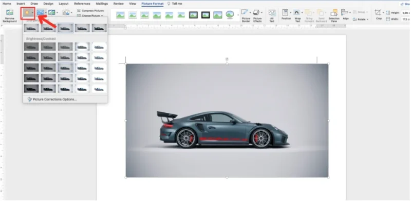 Cach xoa phong anh trong Word nang cao Sử dụng Picture Corrections