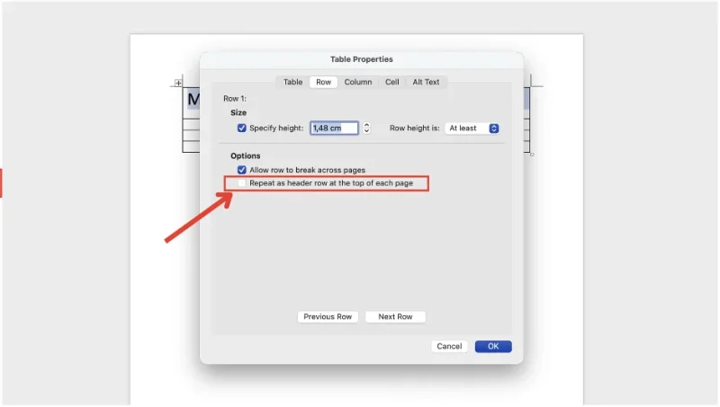 Cách ghim hàng trong Word khi làm bảng 