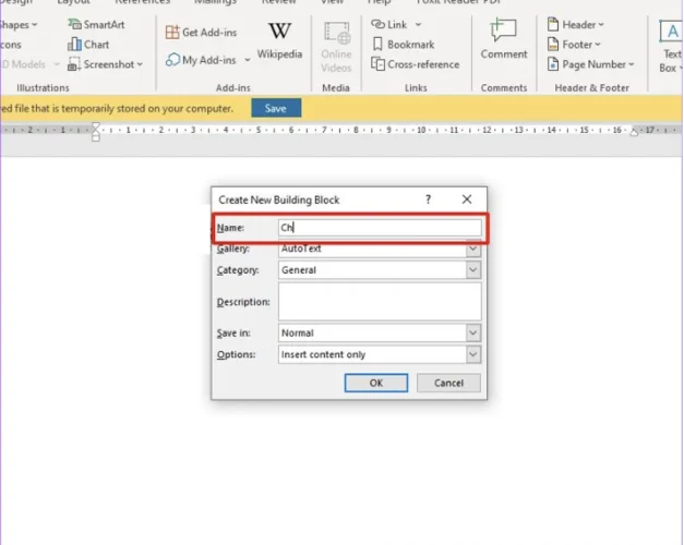 Huong dan cach tao AutoText trong Word 2 Đặt tên và lưu AutoText
