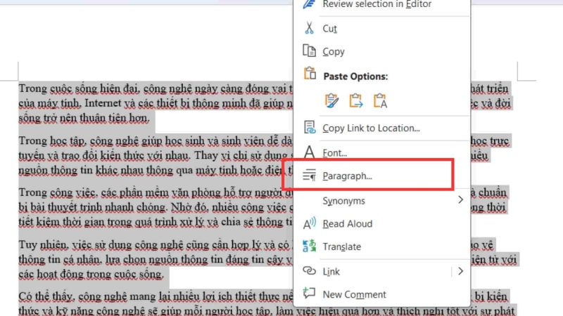 Thụt đầu dòng bằng Paragraph