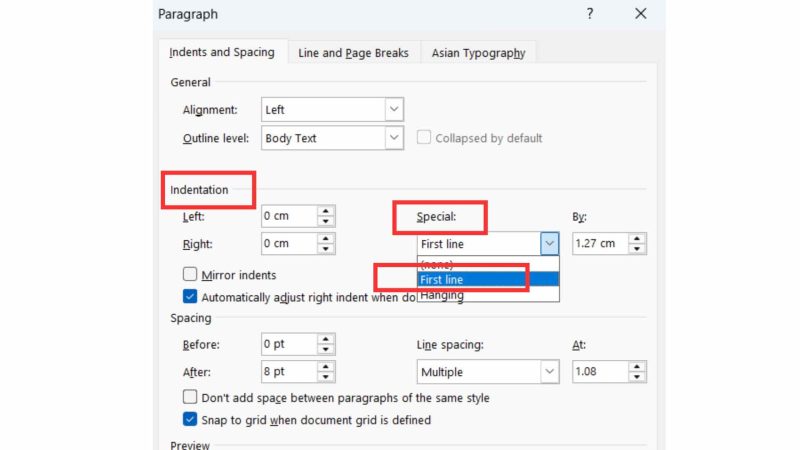 Thụt đầu dòng bằng Paragraph