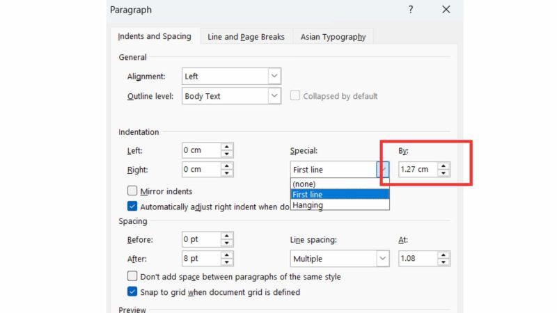 Thụt đầu dòng bằng Paragraph