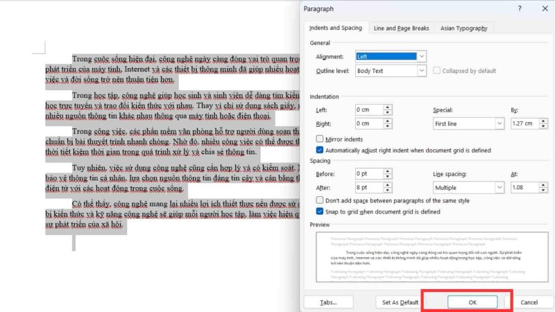 Thụt đầu dòng bằng Paragraph