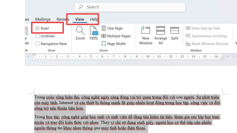 Thụt đầu dòng bằng thước Ruler