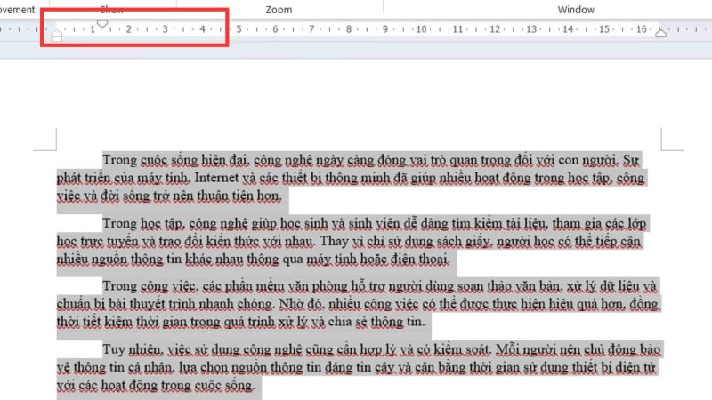 Thụt đầu dòng bằng thước Ruler
