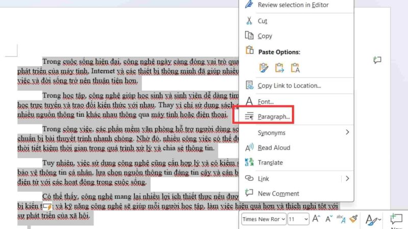 Bỏ thụt đầu dòng bằng Paragraph