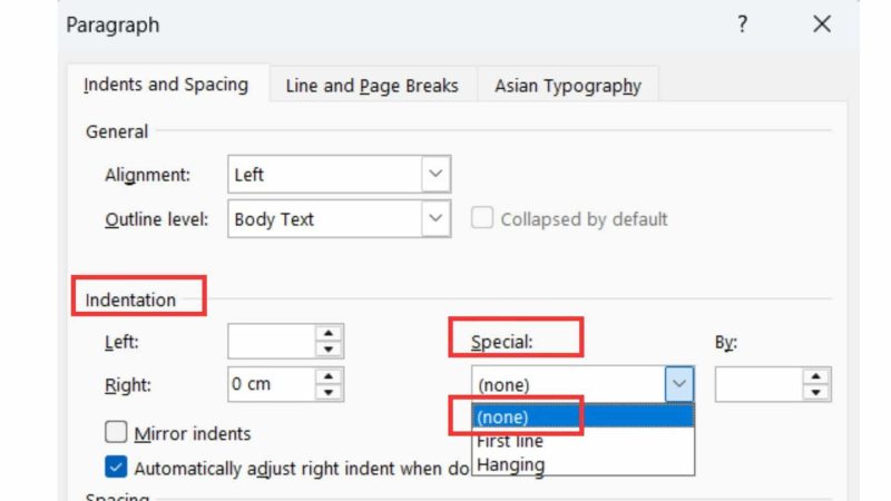 Bỏ thụt đầu dòng bằng Paragraph