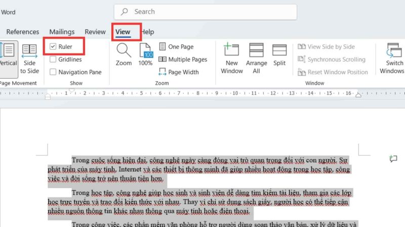 Bỏ thụt đầu dòng bằng Ruler