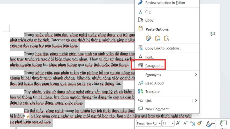 Word tự thụt đầu dòng khi nhấn Enter