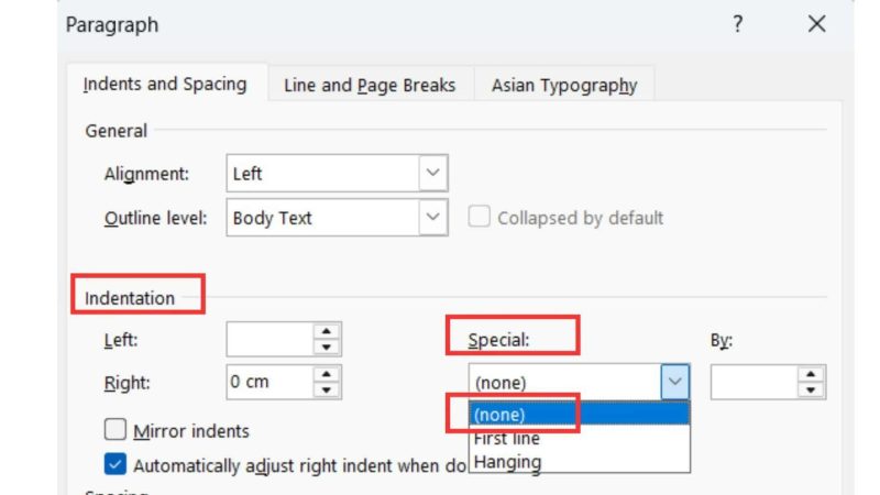 Word tự thụt đầu dòng khi nhấn Enter