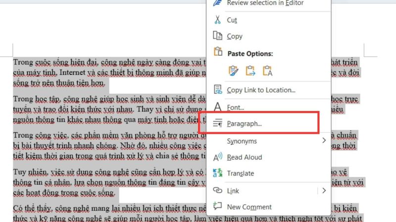 Dòng đầu bị thụt vào quá xa