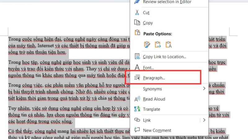 Nhấn Tab nhưng cả đoạn văn bị dịch sang phải