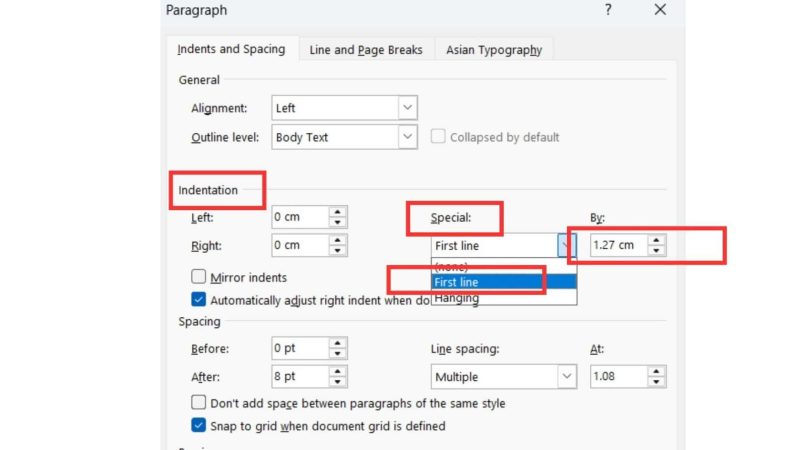 Nhấn Tab nhưng cả đoạn văn bị dịch sang phải