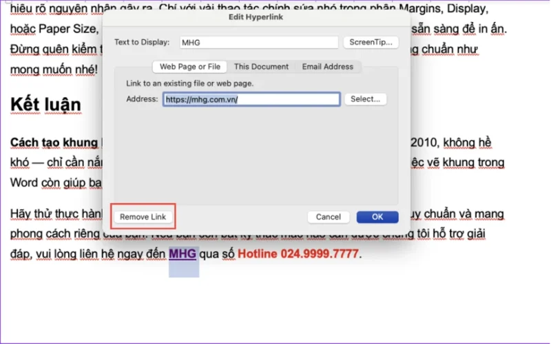 an hoac sua link da thu gon 3 Cách ẩn hoặc chỉnh sửa link trong Word sau khi rút gọn