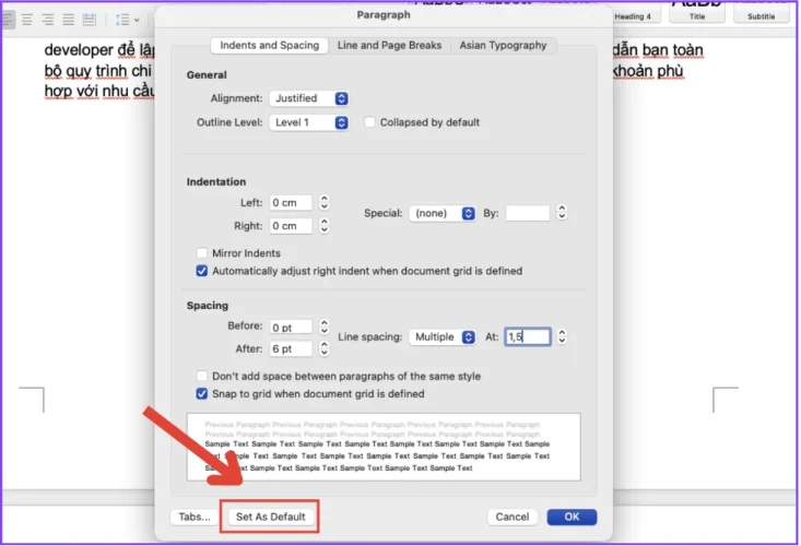 Áp dụng mặc định cho toàn bộ tài liệu (tùy chọn)
